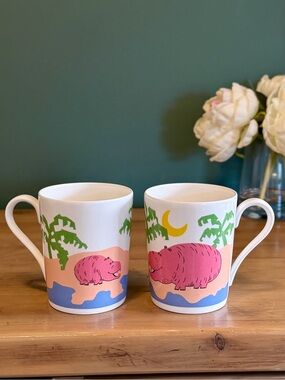🌴 2 Studio Nova “Happy Mood” Hippo Mugs – Lover Collection